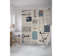 Штора (занавеска) для ванной JoyArty "Памятки путешественнику" из сатена, 180х200 см с крючками, sc_39024
