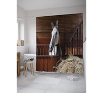 Штора (занавеска) для ванной JoyArty "Конь в стойле" из сатена, 180х200 см с крючками, sc_39347