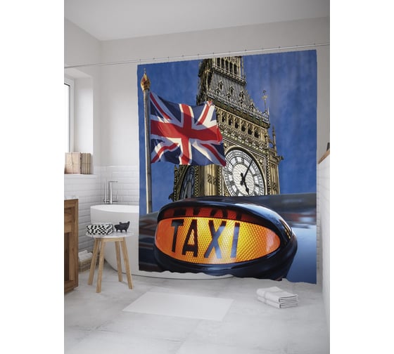 Штора (занавеска) для ванной JoyArty "Лондонское такси" из сатена, 180х200 см с крючками, sc_39112 1