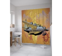 Штора (занавеска) для ванной JoyArty "Кругосветный полет" из сатена, 180х200 см с крючками, sc_39095