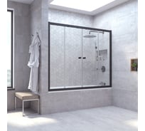 Шторка на ванную Vegas-Glass профиль черный матовый, стекло прозрачное Z2V NOVO 180 02M 01