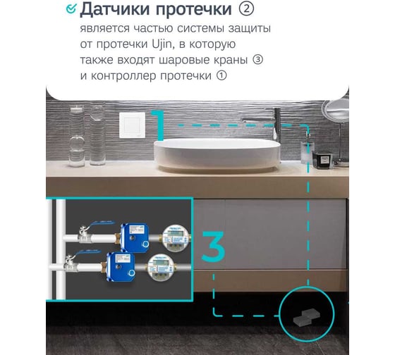 Набор беспроводных датчиков протечки Ujin Aqua-sense/2 шт/Bluetooth S-UAS-01