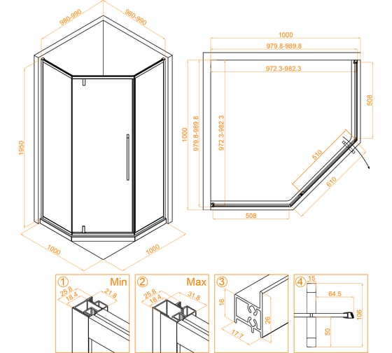 Душевой уголок RGW 100*100*195 SV-81, трапеция, хром, прозрачное стекло 6 мм, Easy Clean 32328100-11