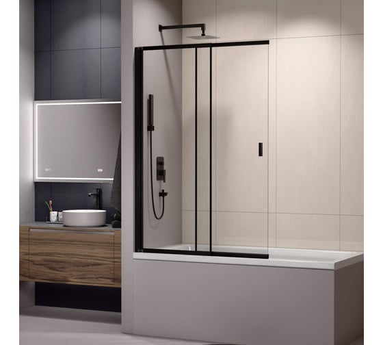 Шторка на ванну RGW 100*150 SC-40-B черный, прозрачное стекло 4 мм, Easy Clean 03114010-14 1