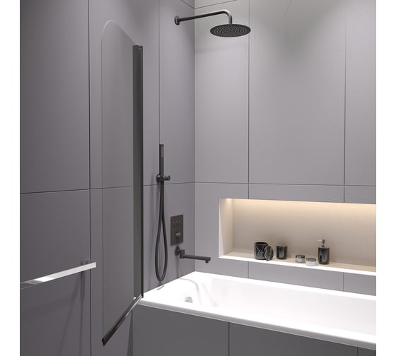 Шторка на ванну RGW 80*150 SC-109-B черный, прозрачное стекло 6 мм 411110908-14