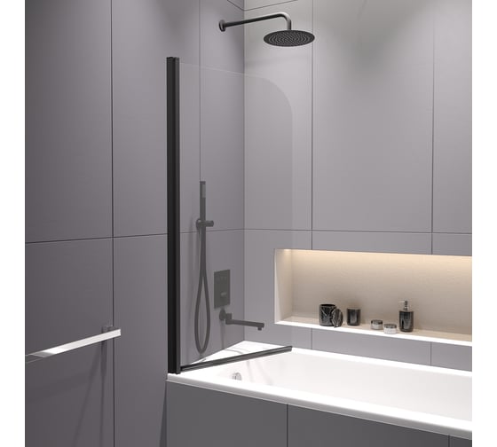 Шторка на ванну RGW 80*150 SC-109-B черный, прозрачное стекло 6 мм 411110908-14