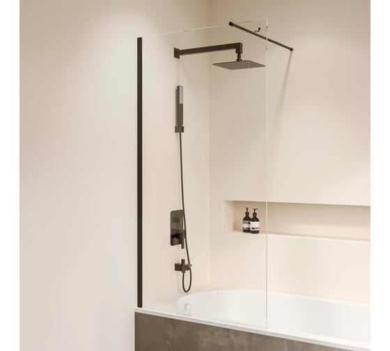 Шторка на ванну RGW 90*150 SC-051-B черный, тонированное(серое) стекло 8 мм, Easy Clean 351105109-34