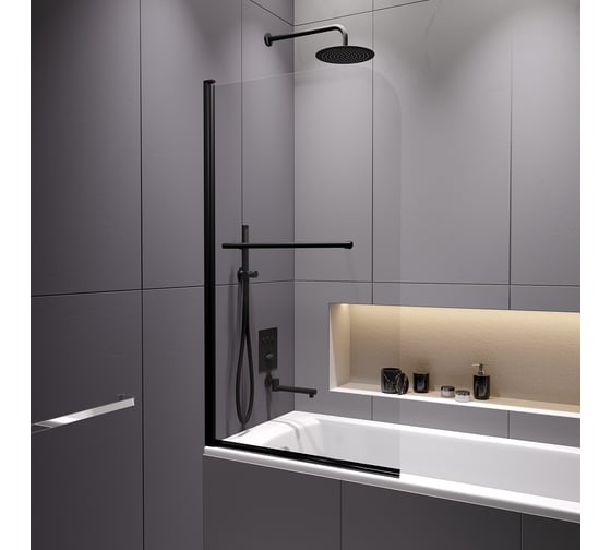 Шторка на ванну RGW 80*140 SC-114-B черный, прозрачное стекло 6 мм, Easy Clean 411111408-14