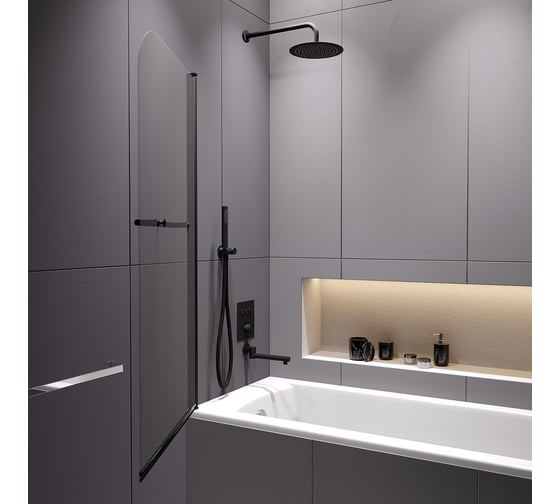 Шторка на ванну RGW 80*140 SC-114-B черный, прозрачное стекло 6 мм, Easy Clean 411111408-14