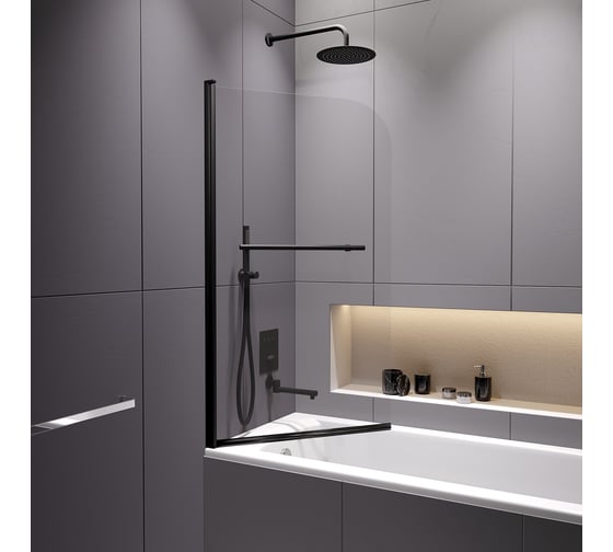 Шторка на ванну RGW 80*140 SC-114-B черный, прозрачное стекло 6 мм, Easy Clean 411111408-14
