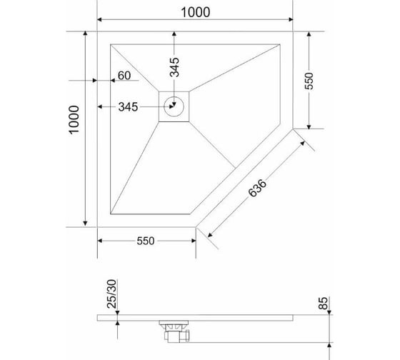 Душевой поддон RGW 100х100х3 ST/T-0100B черный/трапеция O 90 мм Каменный 16155100-04