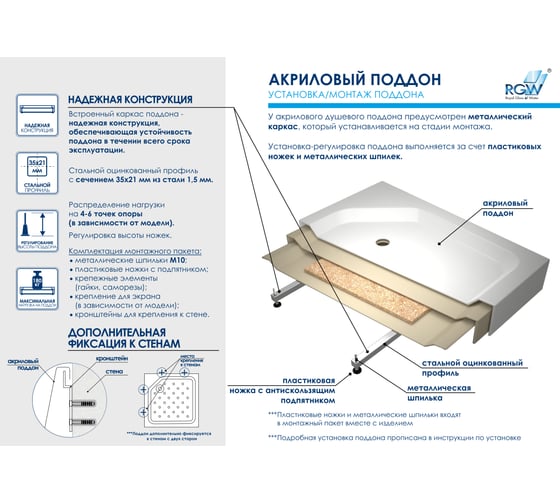 Душевой поддон RGW 100х100х3.5 h 22 STYLE квадрат O 90 мм (FW5-8) 16180100-11