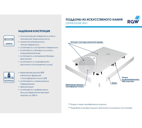 Душевой поддон RGW 90х120х2,5 ST/AR-0129W белый/асимметричный O 90 мм, каменный 16154129-01R