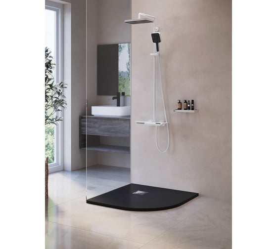 Душевой поддон RGW 90*90*2,5 ST/R-0099G графит, полукруг, 90 мм, каменный 16153099-02
