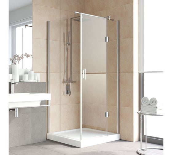 Душевой уголок Vegas-Glass профиль глянцевый хром, стекло прозрачное AFP-Fis LUX 100х90 08 01 R 1