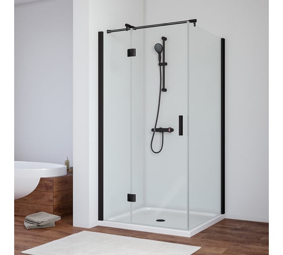 Душевой уголок Vegas-Glass профиль черный матовый, стекло прозрачное AFP-Fis 120х110 02М 01 L 1