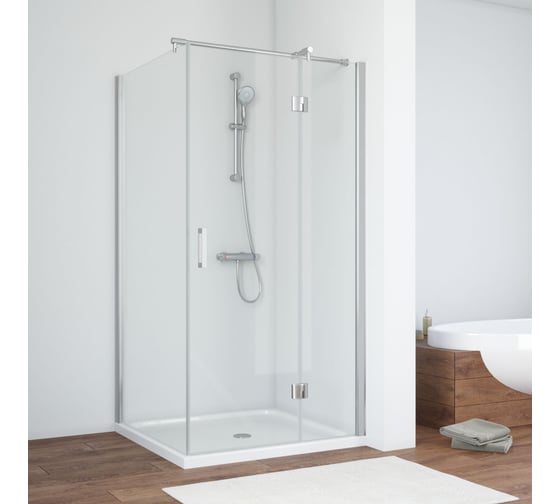 Душевой уголок Vegas-Glass профиль глянцевый хром, стекло прозрачное AFP-Fis 100х90 08 01 R 1