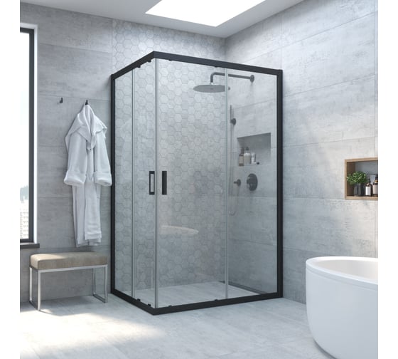 Душевой уголок Vegas-Glass профиль черный матовый, стекло прозрачное ZA-F NOVO 120х90 02М 01 1