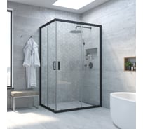 Душевой уголок Vegas-Glass профиль черный матовый, стекло прозрачное ZA-F NOVO 100х90 02М 01