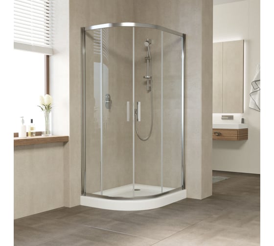 Душевой уголок Vegas-Glass профиль глянцевый хром, стекло прозрачное ZS-F 90х80 08 01 1