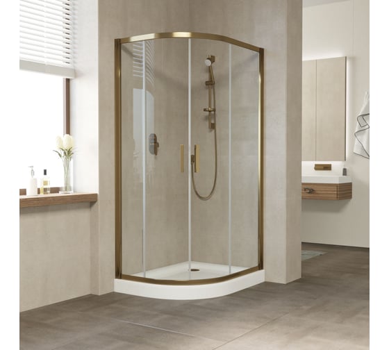 Душевой уголок Vegas-Glass профиль бронза, стекло прозрачное ZS-F 100х90 05 01 1