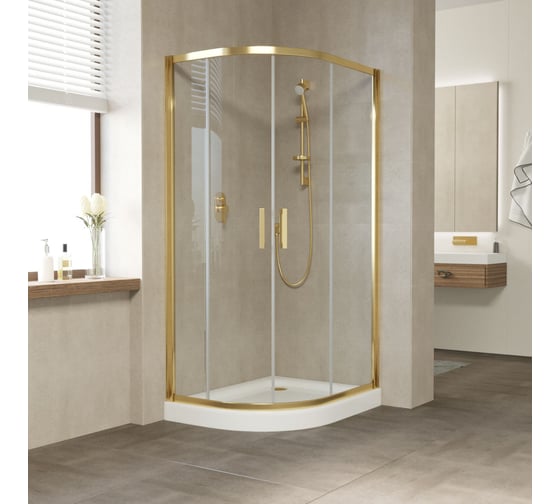 Душевой уголок Vegas-Glass профиль золото, стекло прозрачное ZS-F TUR NOVO 90х80 09 01