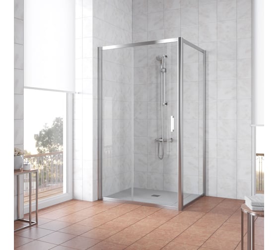 Душевой уголок Vegas-Glass профиль глянцевый хром, стекло прозрачное ZP+ZPV 140х80 08 01 1