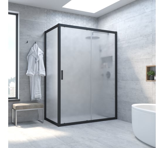 Душевой уголок Vegas-Glass профиль черный матовый, стекло сатин ZP+ZPV NOVO 110х80 02М 10 1