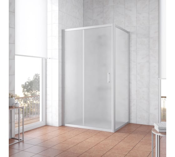 Душевой уголок Vegas-Glass профиль матовый хром, стекло сатин ZP+ZPV NOVO 100х90 07 10 1