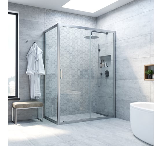 Душевой уголок Vegas-Glass профиль матовый хром, стекло прозрачное ZP+ZPV NOVO 130х80 07 01 1