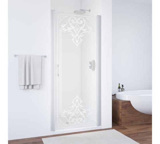 Дверь в душевой проем Vegas-Glass профиль матовый хром, стекло прозрачное, рисунок матовый ЕР 95 07 ARTDECO D2 1