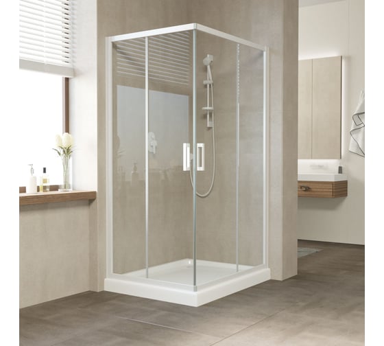 Душевой уголок Vegas-Glass профиль белый, стекло прозрачное ZA-F NOVO 90x80 01 01