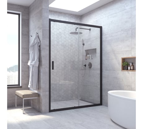 Дверь в душевой проем Vegas-Glass профиль черный матовый, стекло прозрачное ZP NOVO 160 02М 01