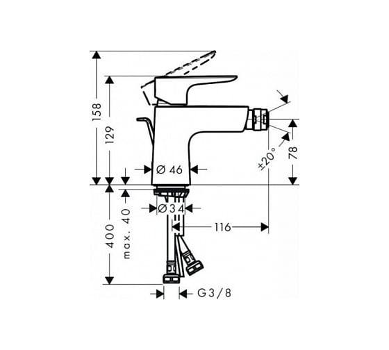 Смеситель для биде Hansgrohe 71720670 Talis E однорычажный, со сливным гарнитуром 00062700