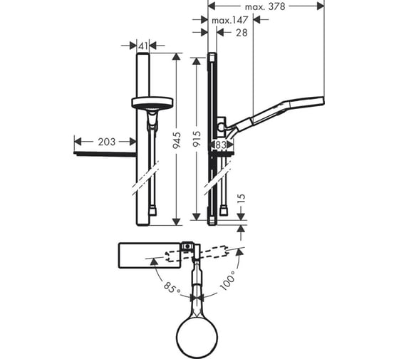 Душевой набор Hansgrohe 27671000 Rainfinity 130 3jet со штангой 90 см и мыльницей, хром 00055802