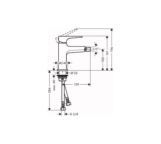 Смеситель для биде Hansgrohe 32520670 Metropol однорычажный, со сливным клапаном 00056194