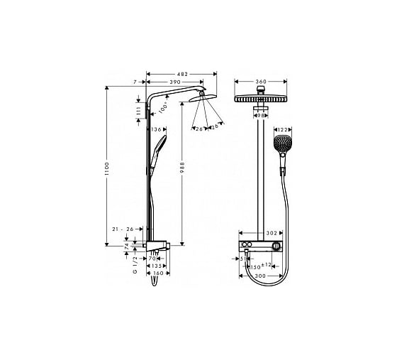Душевая система Hansgrohe 27288400 Raindance Select E 360 1jet ST Showerpipe, белый/хром 00030425