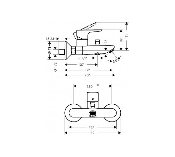 Смеситель для ванны Hansgrohe 71740670 Talis E однорычажный, ВМ, черный матовый 00055521