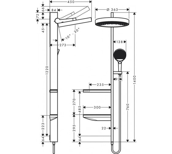 Душевая система Hansgrohe 26842000 Rainfinity Showerpipe 360 1jet СМ, хром 26840180 00054389
