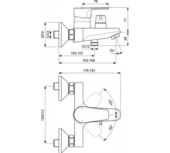 Настенный смеситель для ванны/душа Ideal Standard BC494U8 CERAFINE D картридж 38 мм 00061255