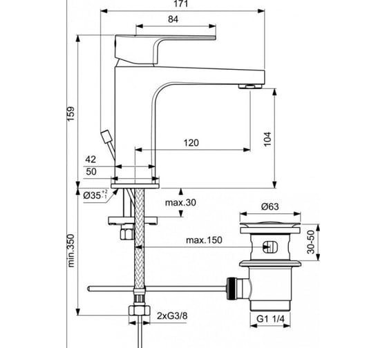 Однорукоятковый смеситель для умывальника Ideal Standard BC686U8 CERAFINE D Grande 00061257