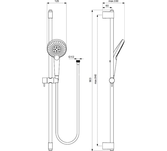 Душевой гарнитур со штангой Ideal Standard B1763AA IDEALRAIN EVO JET ROUND XL3 00044679