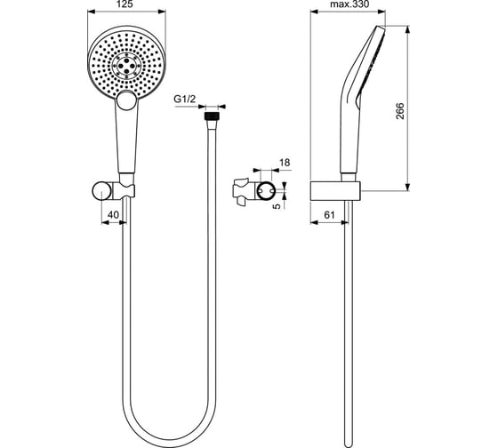 Душевой комплект с настенным держателем Ideal Standard B1765AA IDEALRAIN EVO JET ROUND XL3 00044216