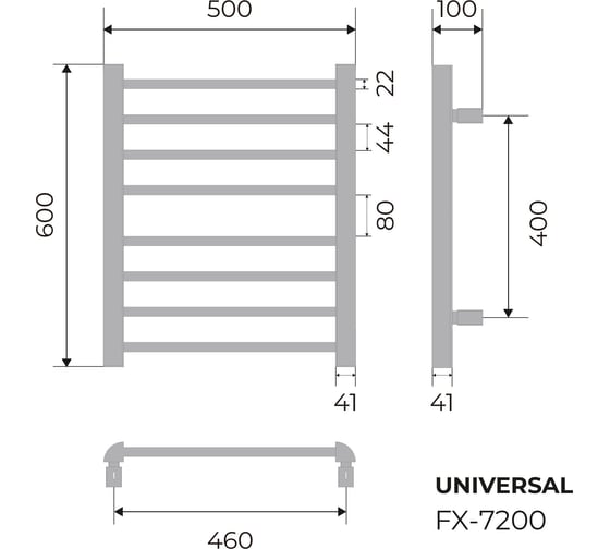 Электрический полотенцесушитель FIXSEN UNIVERSAL 600х500 - черный 7200B