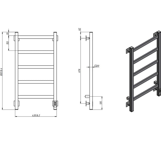 Электрический полотенцесушитель GROTA Soffi K 430x800 белый Soffi K 430х800 RAL9016 EL