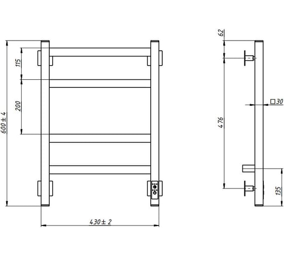 Электрический полотенцесушитель GROTA Nosto 430x600 белый Nosto 430х600 RAL9016 EL