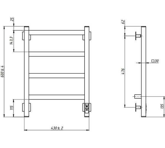 Электрический полотенцесушитель GROTA Soffi K 430x600 белый Soffi K 430х600 RAL9016 EL