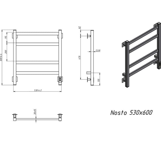 Электрический полотенцесушитель GROTA Nosto 530x600 белый Nosto 530х600 RAL9016 EL