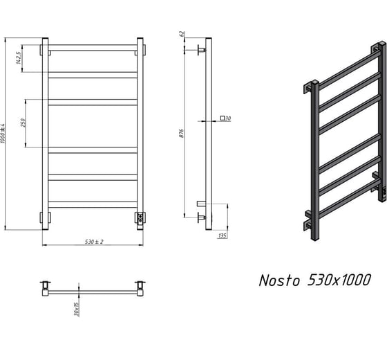 Электрический полотенцесушитель GROTA Nosto 530x1000 белый Nosto 530х1000 RAL9016 EL