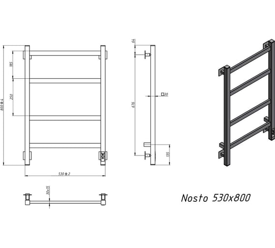 Электрический полотенцесушитель GROTA Nosto 530x800 черный Nosto 530х800 RAL9005 EL